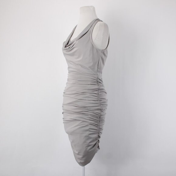 AX Paris Dress Sz 8 Silver Ruched Body Con Lined Polyester Elastane Dress - Picture 5 of 13